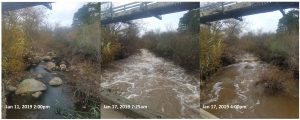Our monitoring station on Chorro Creek before (left) and after (right) a week of rain